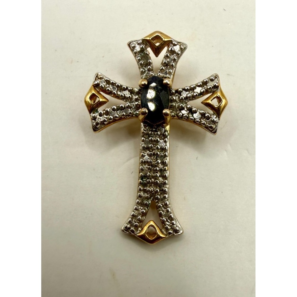 Designer 925 Sterling Silver Two Tone Cross Pendant Oval Ruby